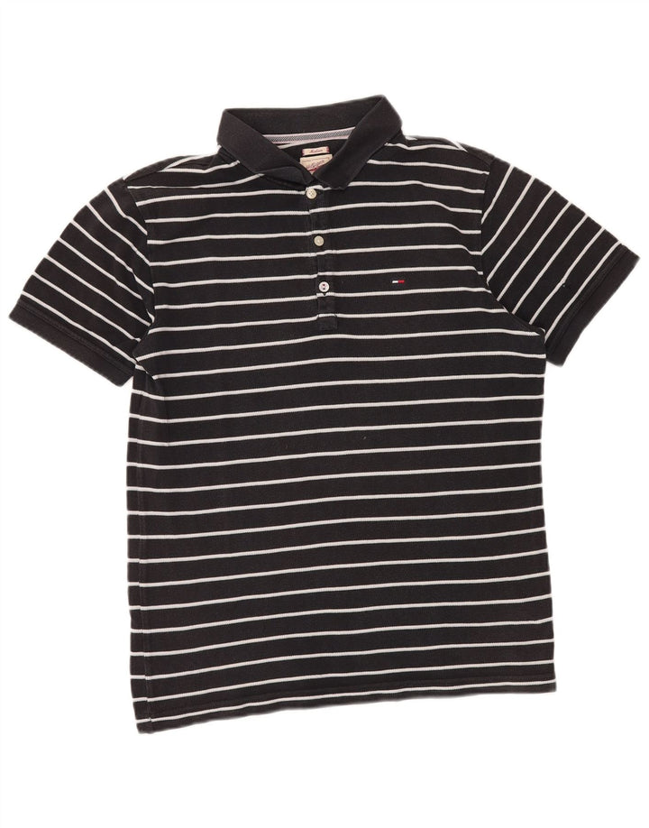 Tricou polo TOMMY HILFIGER pentru bărbați, bumbac cu dungi negre medii