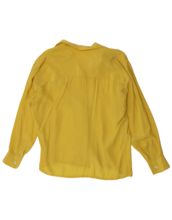 Bluză de cămașă vintage pentru femei UK 16, mătase mare, galbenă