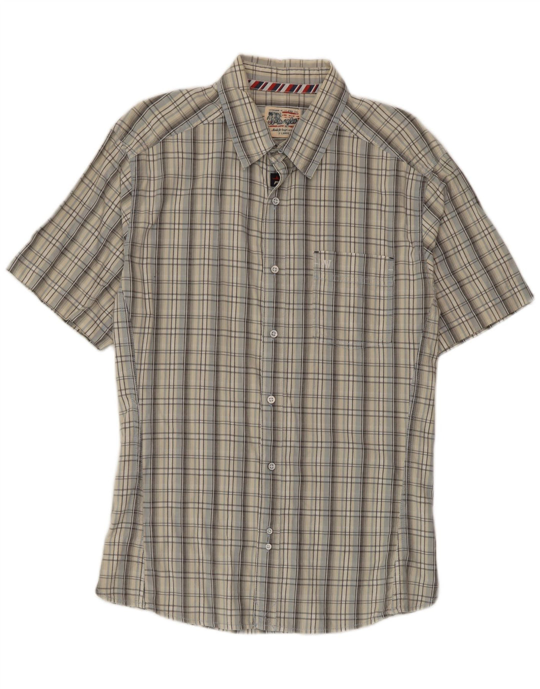 Cămașă cu mânecă scurtă pentru bărbați Wrangler XL, bumbac cu carouri gri