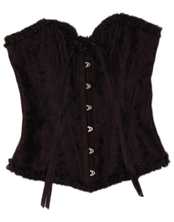 Top corset vintage pentru femei UK 8 mic poliester floral negru
