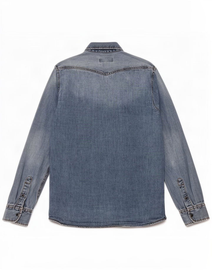 Cămașă din denim pentru bărbați Mustang, bumbac albastru mediu
