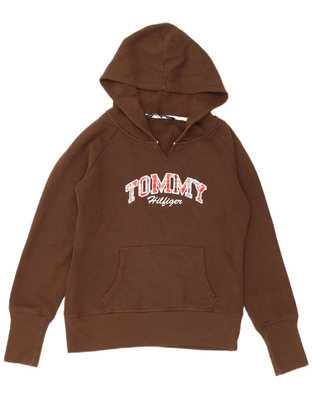 TOMMY HILFIGER Pulover supradimensionat cu capota cu grafic pentru femei UK 10 Mic Maro
