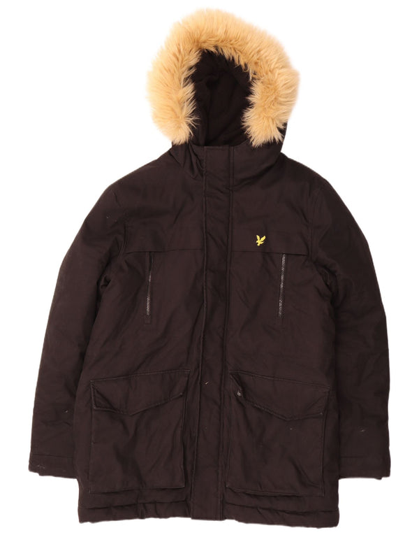 Jachetă parka cu glugă Lyle & Scott pentru bărbați UK 40 mare, negru, bumbac