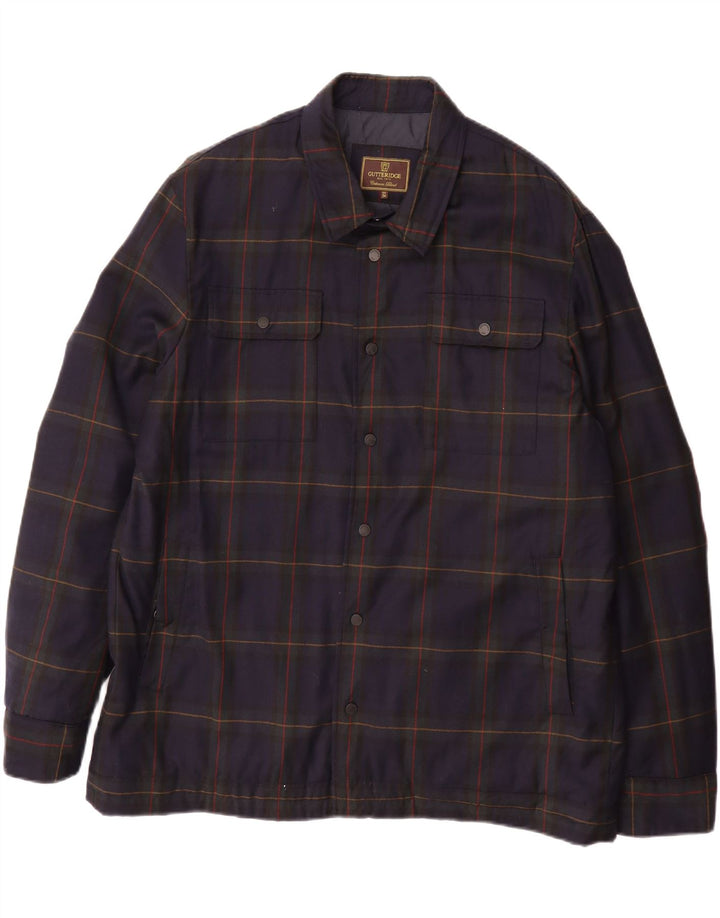GUTTERIDGE Mens Bomber Jacket EU 54 2XL Navy Blue Check Wool