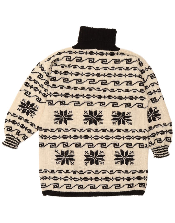 Pulover vintage pentru femei cu gât rulat, UK 16, mare, alb, Fair Isle