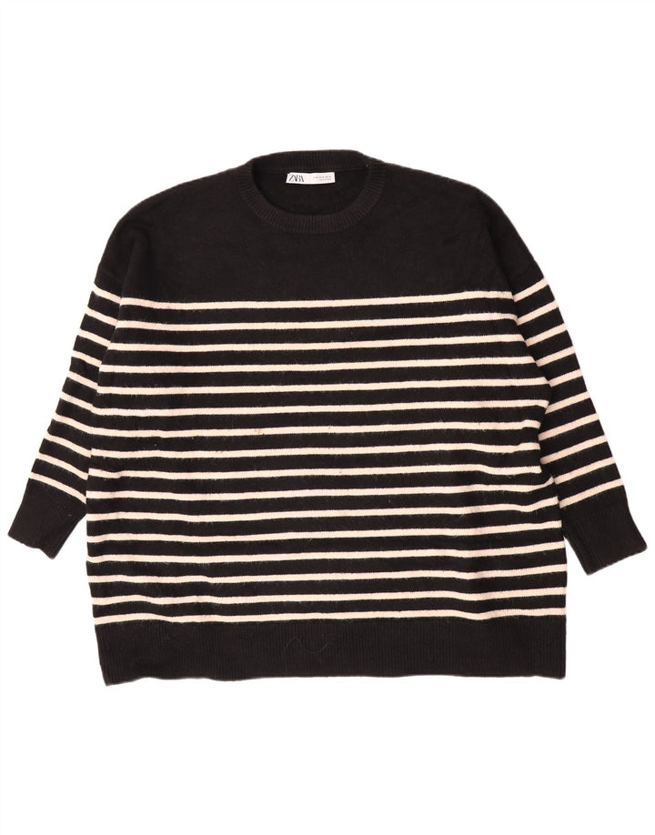 Pulover supradimensionat pentru femei Zara, cu gât crew, UK 14 Medium Black Dunge