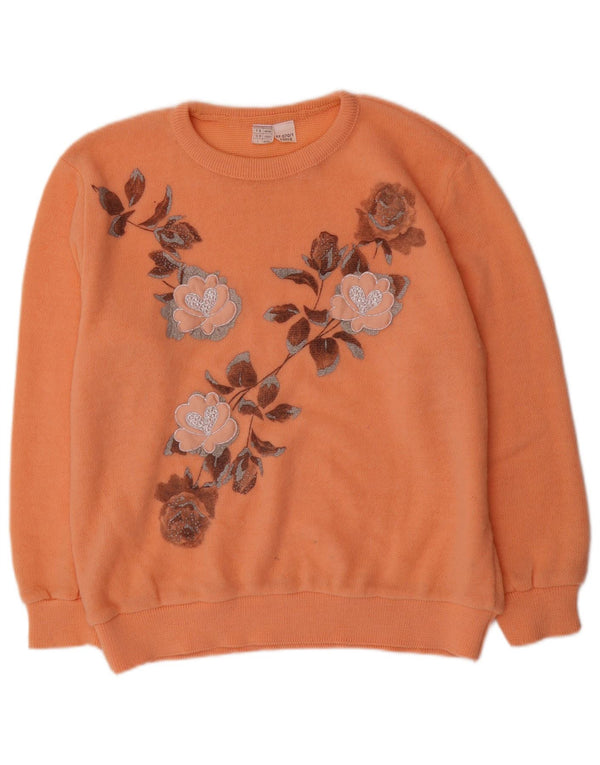 Pulover vintage pentru femei cu grafică cu gâtul barcă, UK 18/20 XL portocaliu, floral