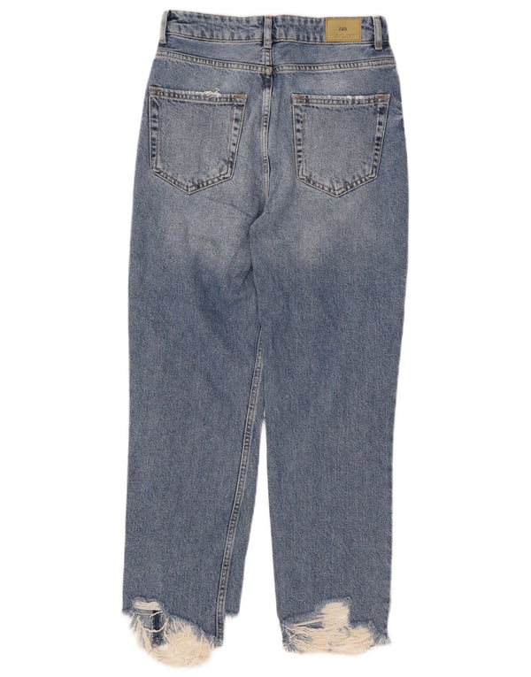 Blugi drepti distressed pentru femei Zara EU 36 XS W26 L26 Albastru