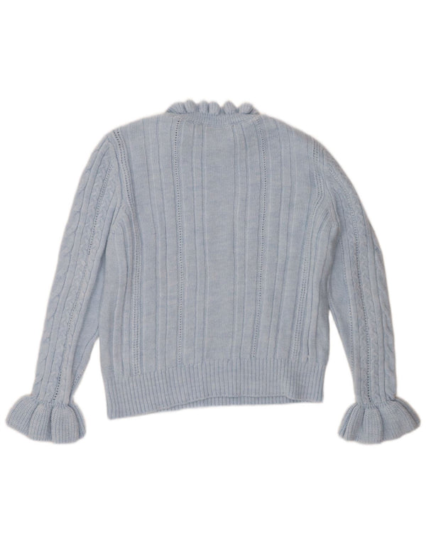 Pulover vintage pentru femei cu decolteu triplu UK 16 Large Blue