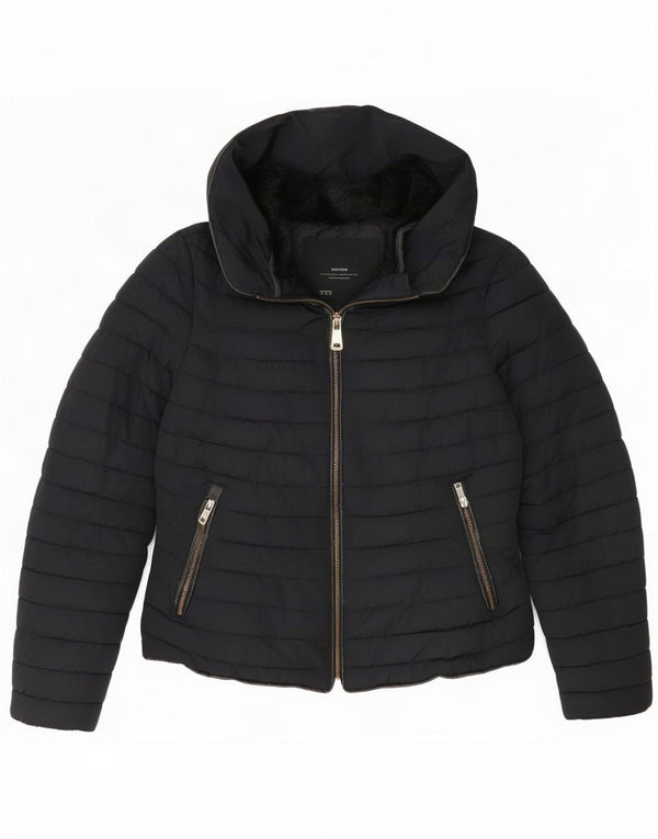 Zara Womens Crop Hooded Padded Jacket UK 10 Small Black