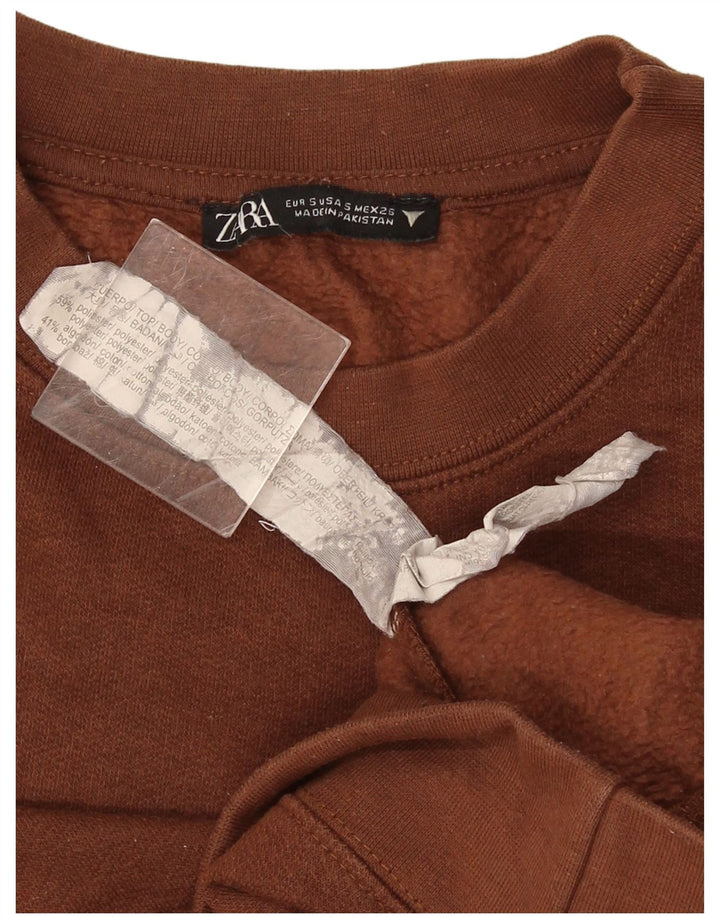 Pulover Oversized Crop pentru Damă Zara UK 10 Bumbac Maro Mic