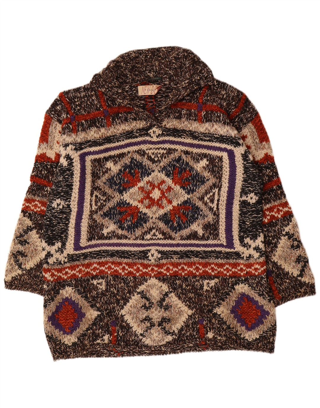 Pulover vintage pentru bărbați cu gât polo mare, geometric, multicolor