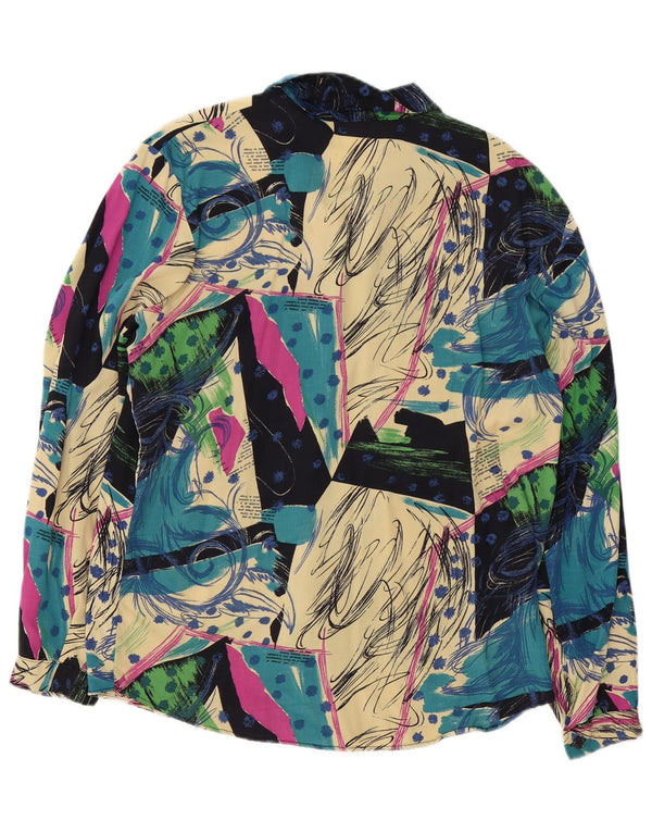 Bluză de cămașă cu model abstract pentru femei vintage UK 16 mare, multicoloră