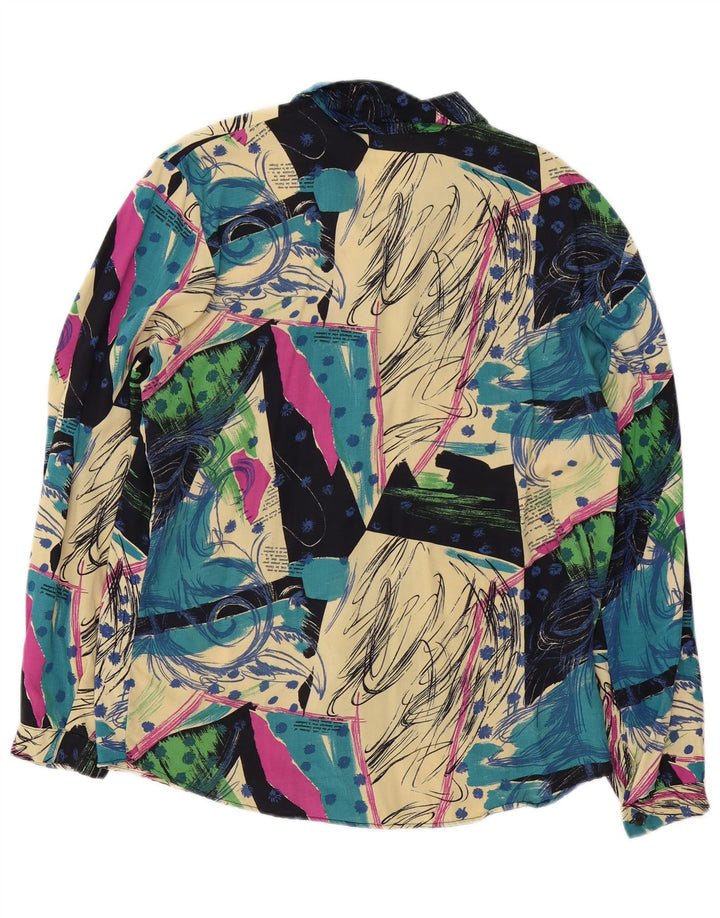 Bluză de cămașă cu model abstract pentru femei vintage UK 16 mare, multicoloră