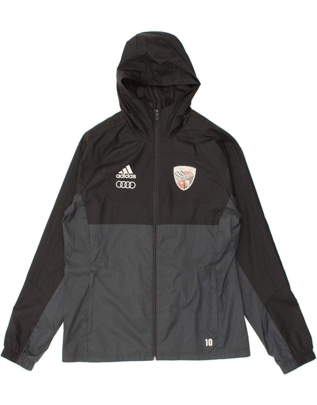 Jachetă de ploaie cu glugă grafică ADIDAS pentru bărbați UK 38 Medium Black Colorblock