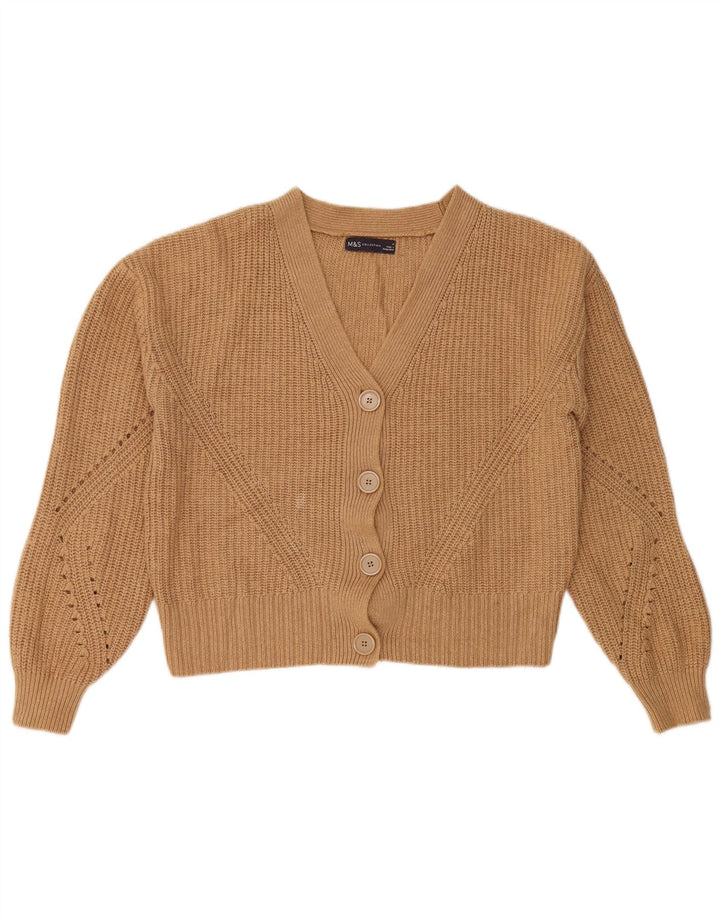 Pulover pentru femei Marks & Spencer Crop Cardigan UK 14, bumbac maro mediu
