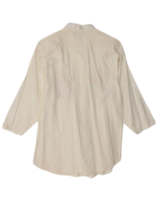 Bluză cămașă pentru femei VINTAGE cu mâneci 3/4 UK 14 Medium White Floral