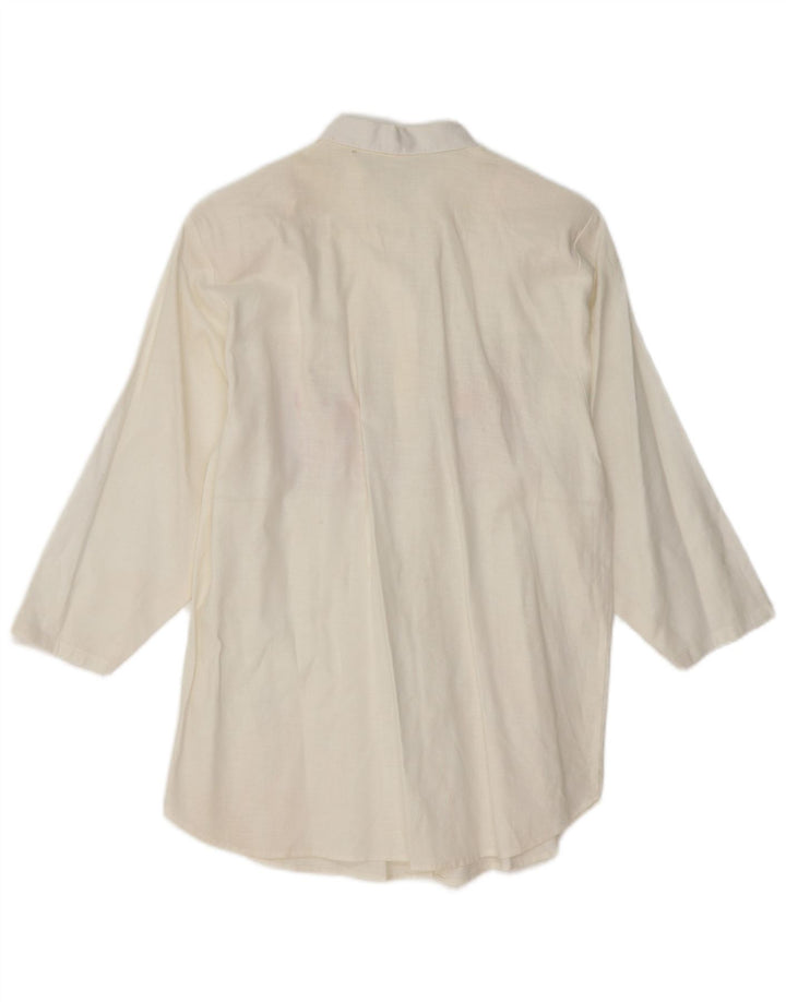 Bluză cămașă pentru femei VINTAGE cu mâneci 3/4 UK 14 Medium White Floral