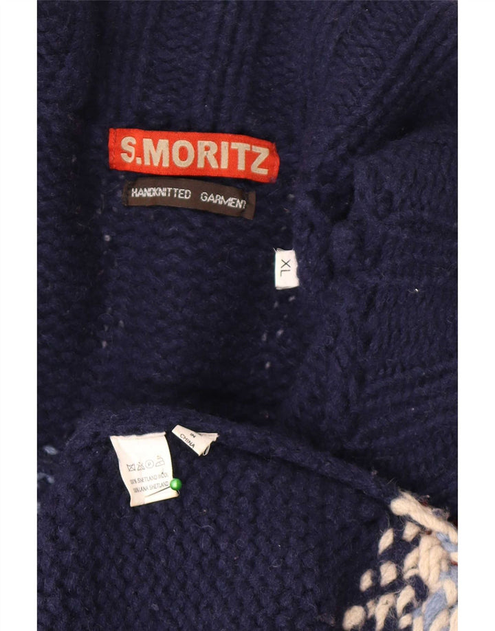Pulover cardigan pentru bărbați S. Moritz XL Blue Fair Isle Lână