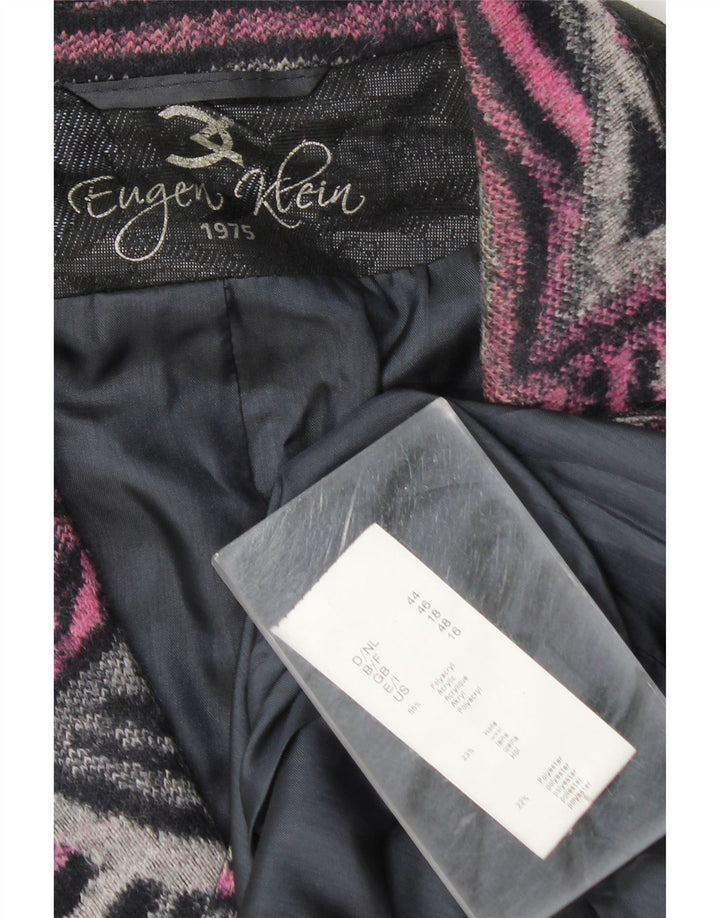 Jachetă vintage cu 3 nasturi pentru femei UK 18 XL roz geometric poliacrilic