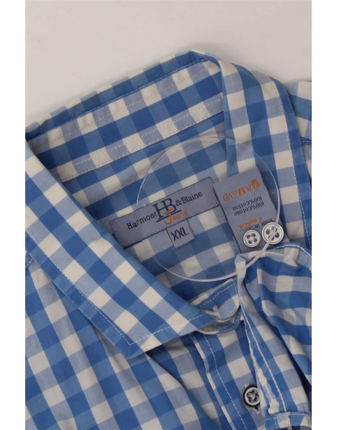 Cămașă pentru bărbați Harmont & Blaine, bumbac vichy albastru 2XL