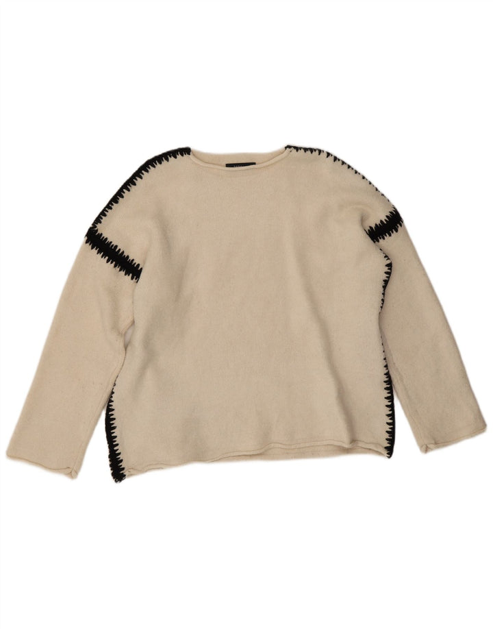 Pulover pentru femei Zara, cu gât de barcă, UK 14 Medium White Colorblock
