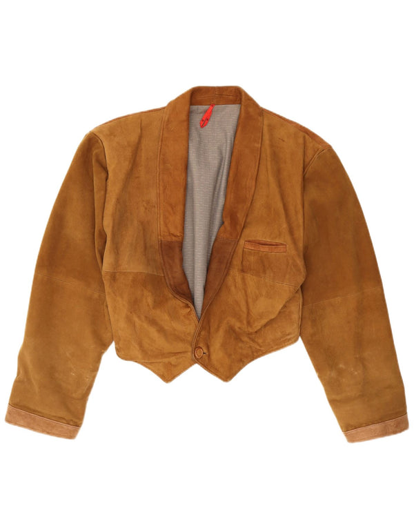 Vintage Womens Crop Oversized Suede Jacket UK 14 Medium Brown Leather