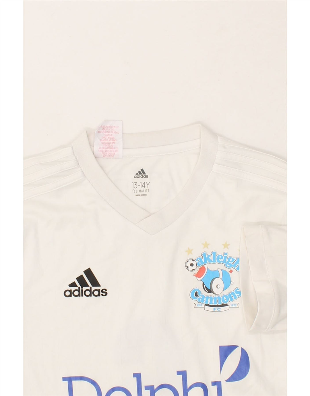ADIDAS Boys Climalite Graphic T-Shirt Top 13-14 Years White Polyester Vintage Adidas and Second-Hand Adidas from Messina Hembry 