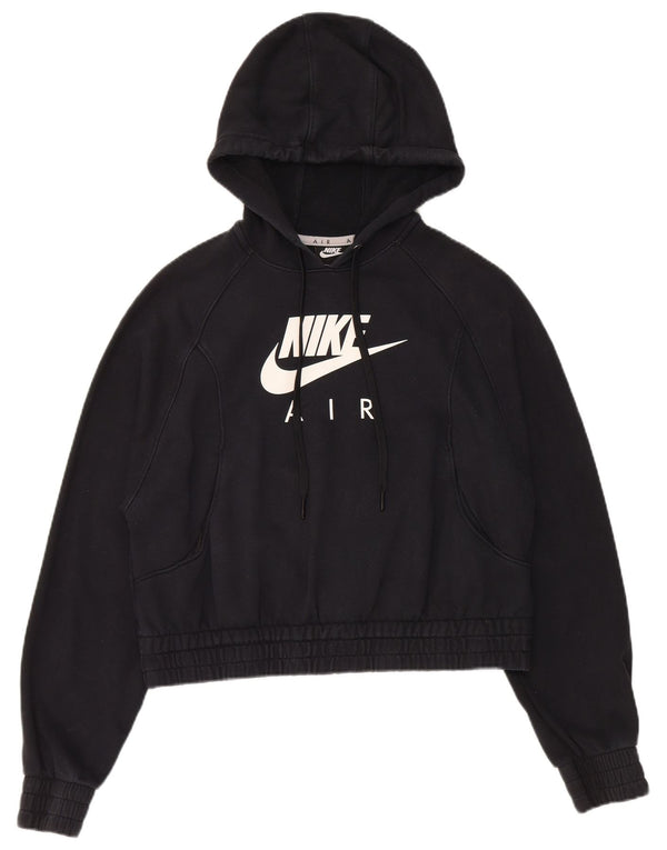 Pulover cu glugă cu grafic crop largi Nike pentru femei UK 10 Bumbac negru mic