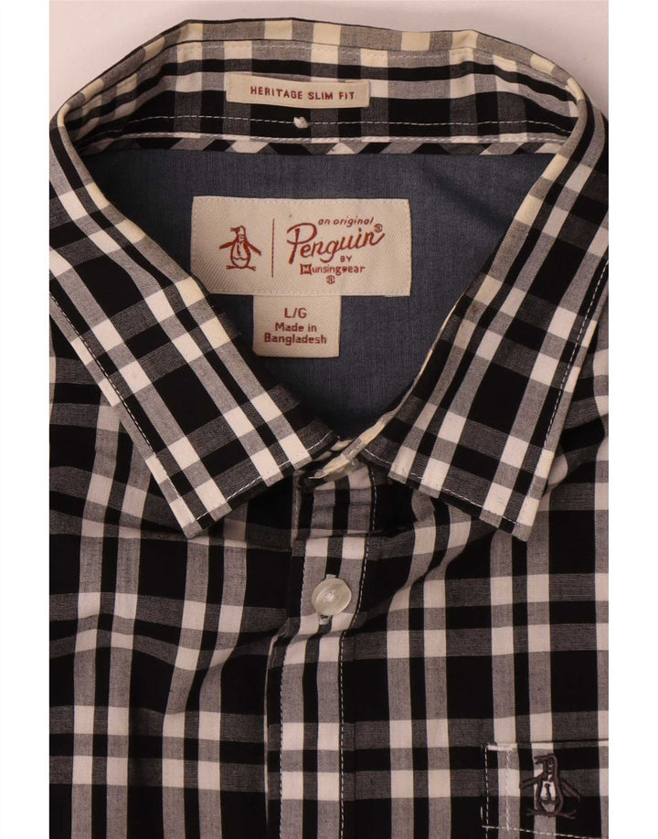 Cămașă pentru bărbați Penguin Heritage Slim Fit, mare, neagră, din bumbac