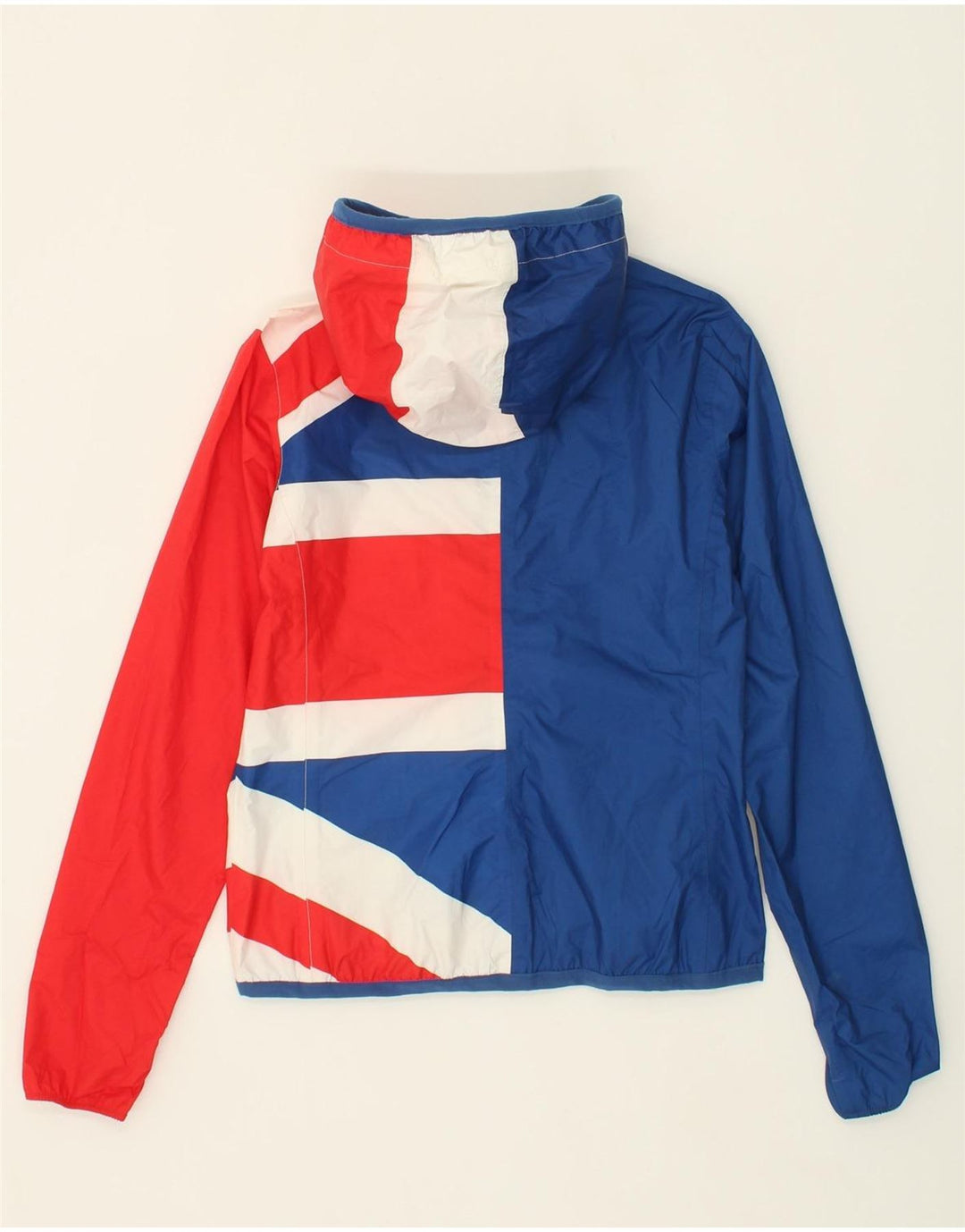 K-WAY Girls Hooded Rain Jacket 6-7 Years Blue Colourblock Polyester Vintage K-Way and Second-Hand K-Way from Messina Hembry 
