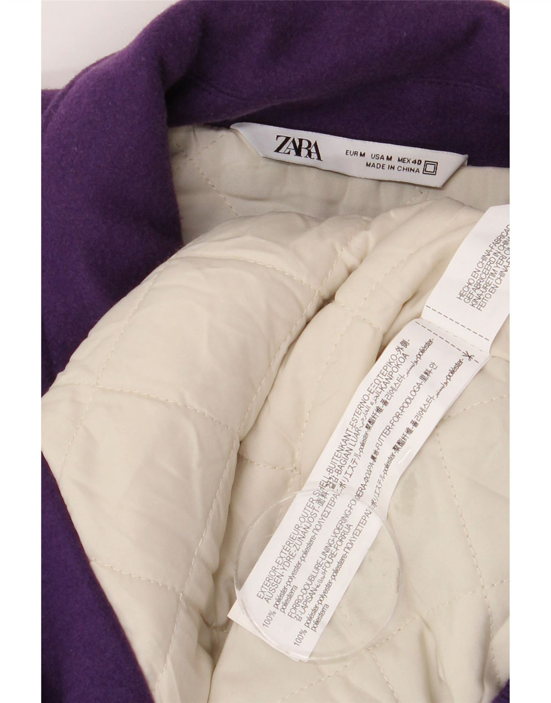 Jachetă Varsity cu grafică ZARA pentru bărbați UK 38 Poliester color bloc de culoare violet mediu