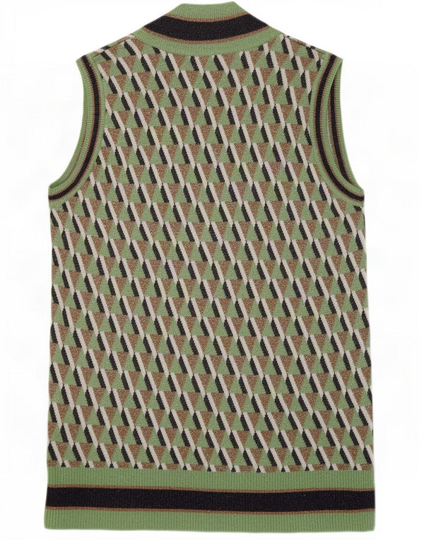 Zara Femei Vest Tank Top UK 10 Small Green Geometric Viscose