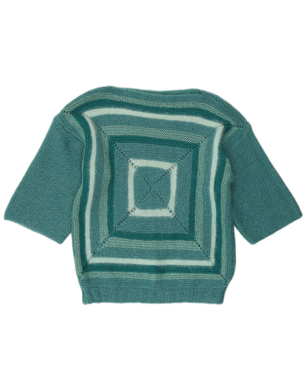 Pulover vintage pentru femei cu gâtul cu barca UK 14 Medium Green Geometric