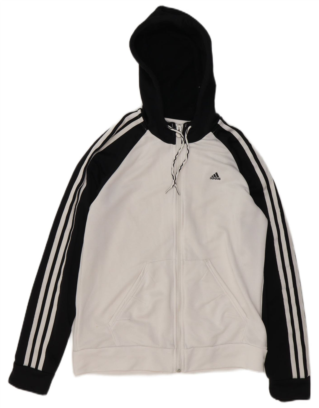 Pulover ADIDAS pentru femei, cu fermoar, UK 16, mare, alb, poliester color bloc