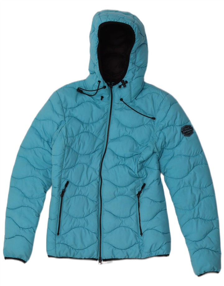 Jachetă căptușită cu glugă Superdry pentru femei UK 8 Small Blue Poliester
