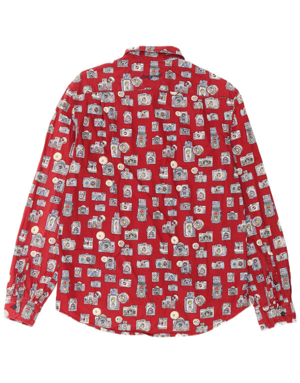 Desigual Mens Abstract Pattern Regular Fit Shirt Medium Burgundy Cotton