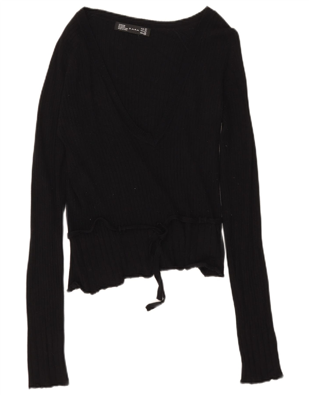 Top femeie Zara cu mânecă lungă UK 14 mare, negru, raion