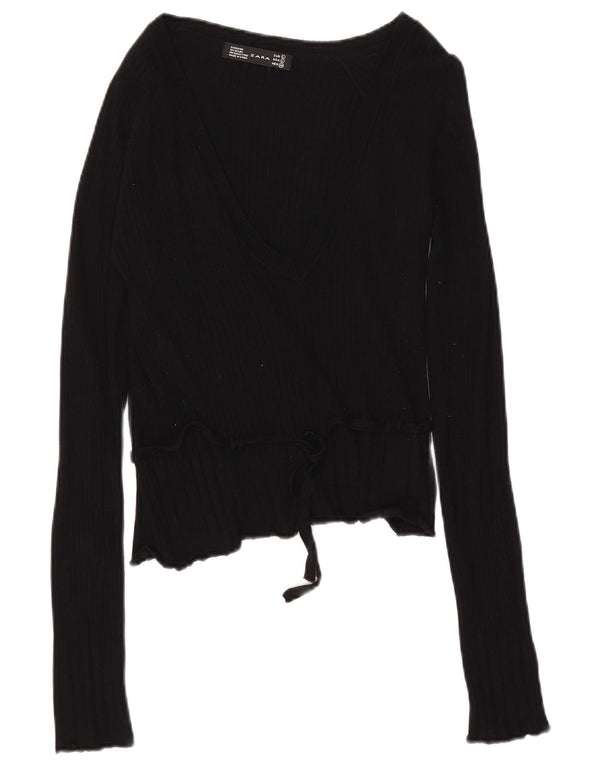 Top femeie Zara cu mânecă lungă UK 14 mare, negru, raion