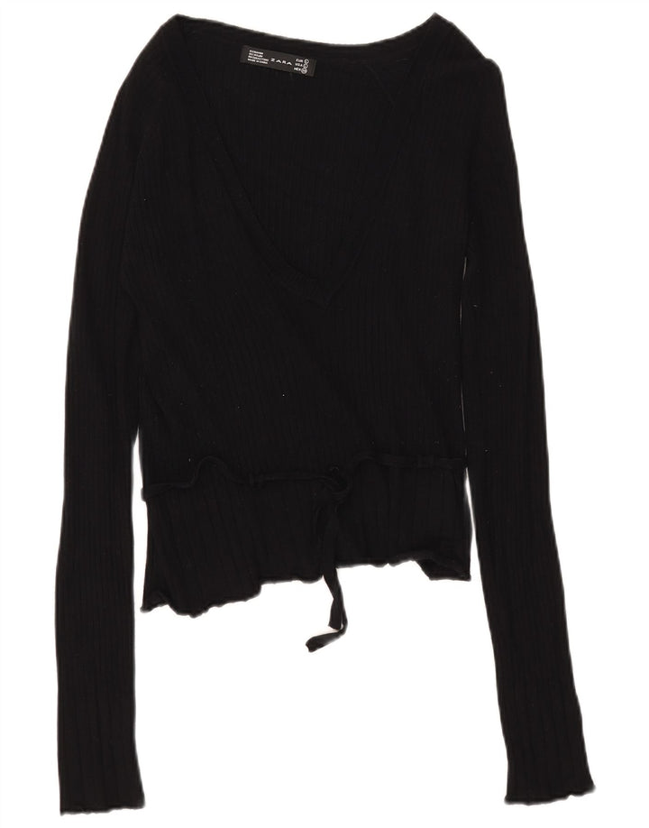 Top femeie Zara cu mânecă lungă UK 14 mare, negru, raion