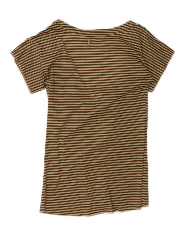 Dondup Womens Front Tie Blouse Top UK 10 Small Beige Striped Cotton