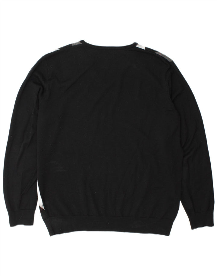 Pulover cu decolteu în V Fred Perry pentru bărbați, XL, lână neagră Argyle/Diamond