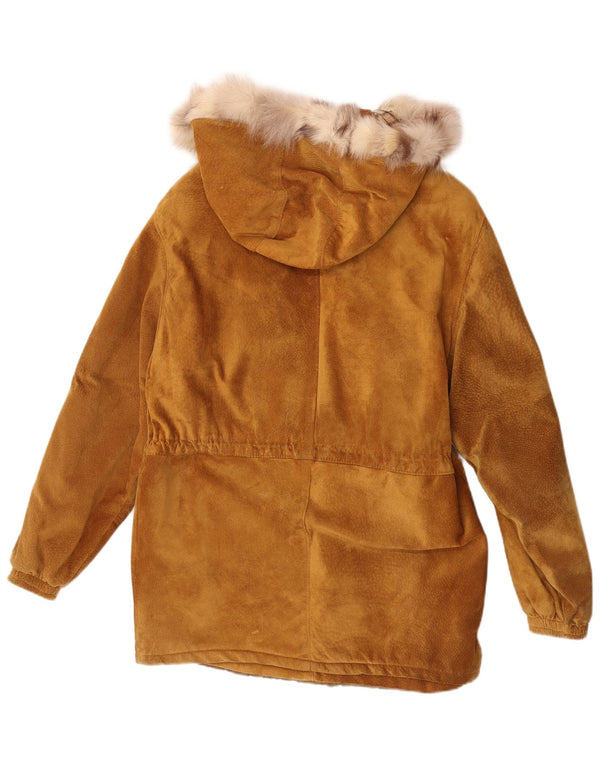 Jachetă Parka din piele intoarsa cu gluga Vintage pentru femei IT 44 Maro Mediu Piele Iarna