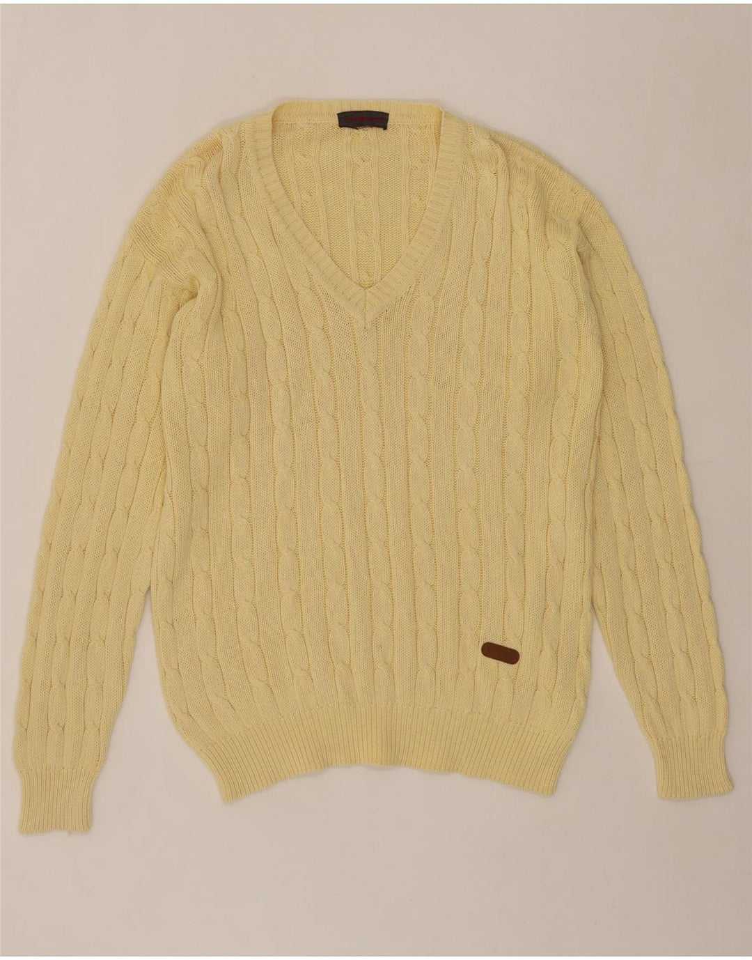 CACHAREL Mens V-Neck Jumper Sweater Large Yellow Cotton Vintage Cacharel and Second-Hand Cacharel from Messina Hembry 