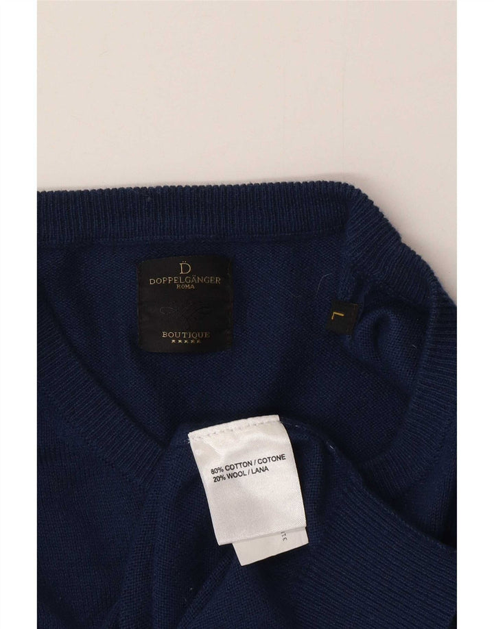 Pulover vintage pentru bărbați cu gâtul turnat, mare, albastru, bumbac