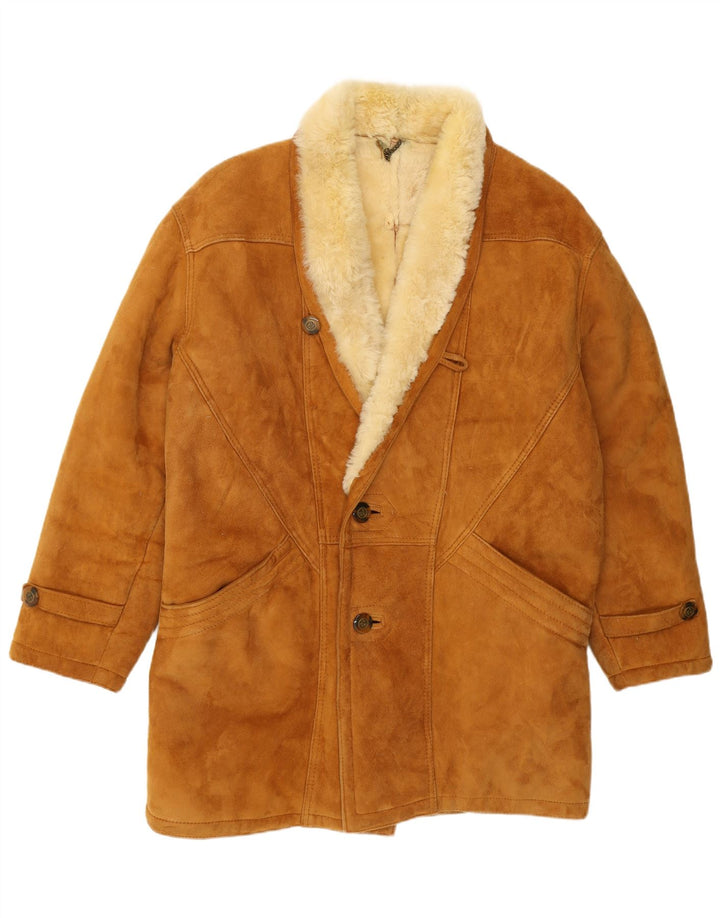 Pardesiu din shearling vintage pentru bărbați UK 40 mare, bej, din shearling