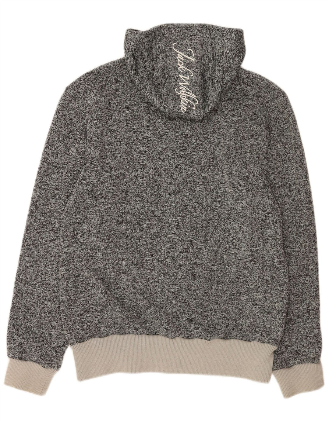 Jack Wolfskin Pulover cu capotă cu fermoar grafic pentru bărbați, mare, gri poliester cu pături