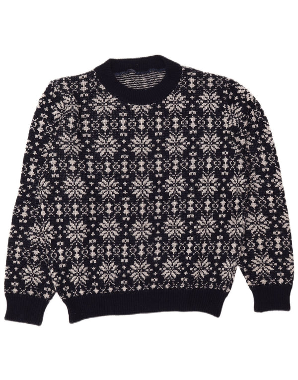 Pulover vintage pentru bărbați cu gât roșu, mare, bleumarin, Fair Isle
