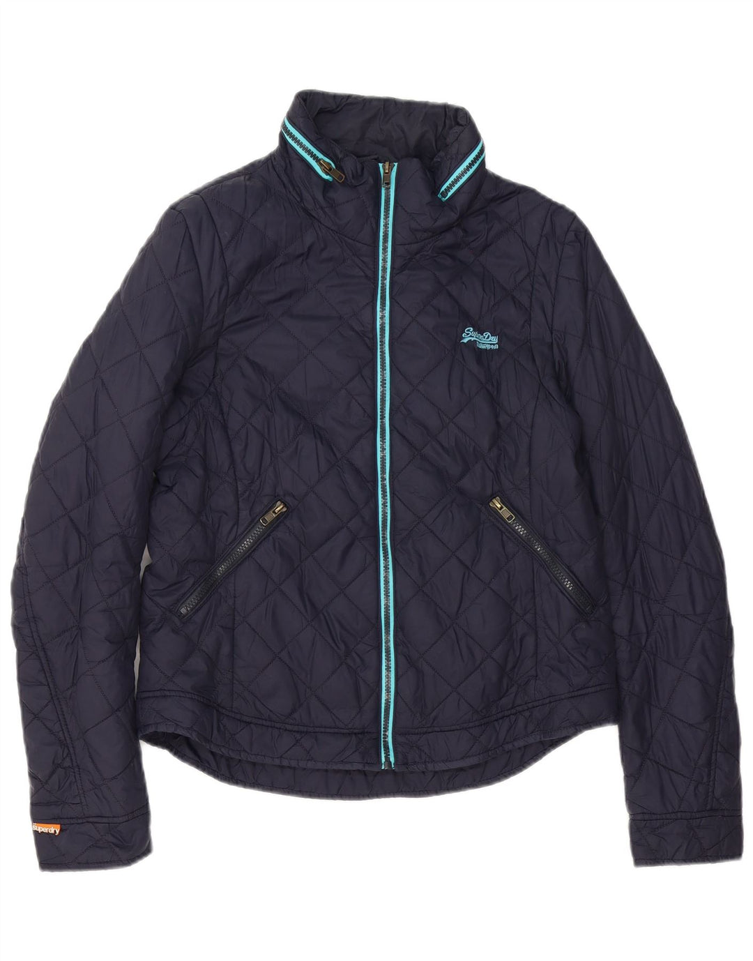 Jachetă matlasată cu glugă Superdry pentru femei UK 14 mare, nailon bleumarin