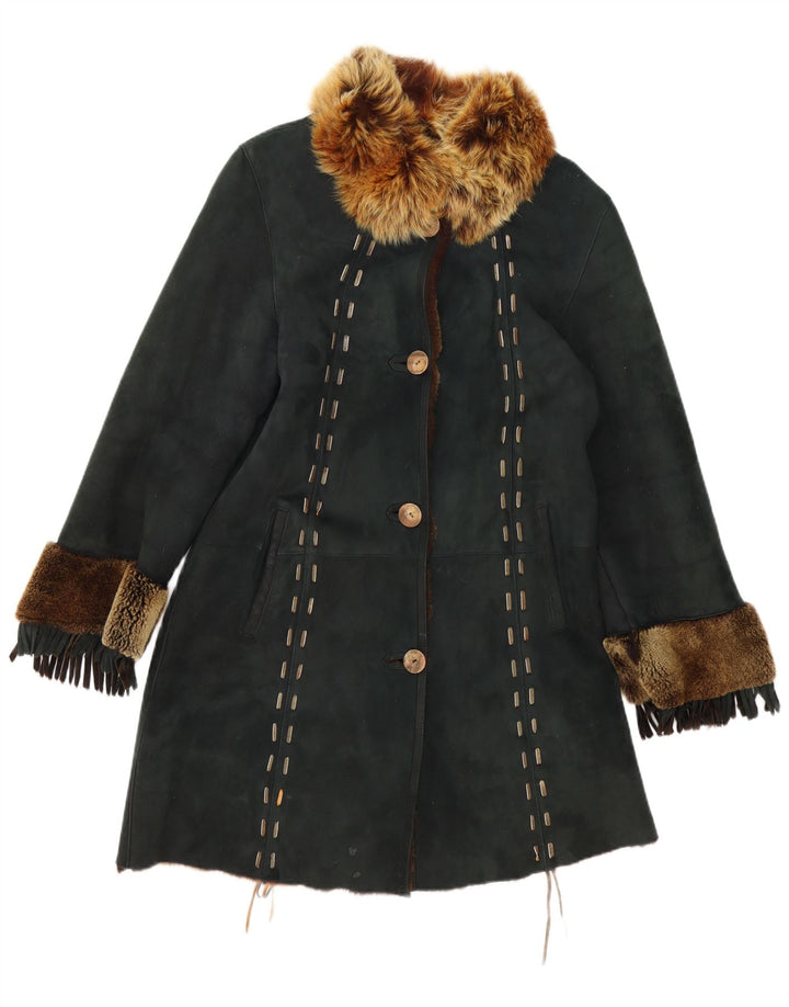 Palton vintage pentru femei din shearling UK 12 verde mediu